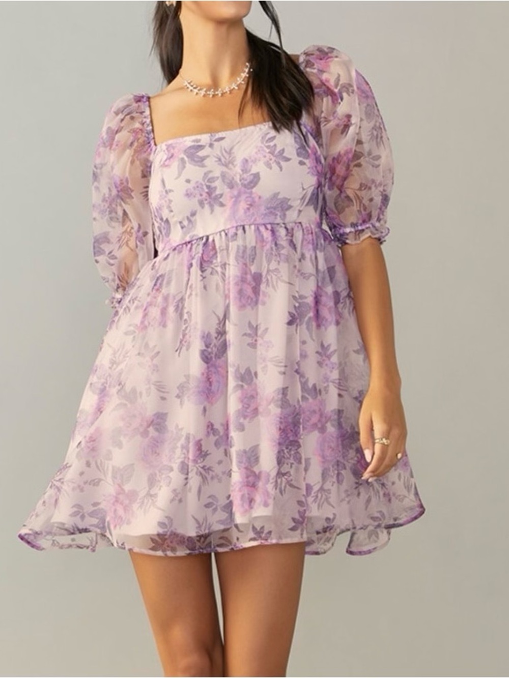 audrey parks francesca’s collection floral babydoll mini dress